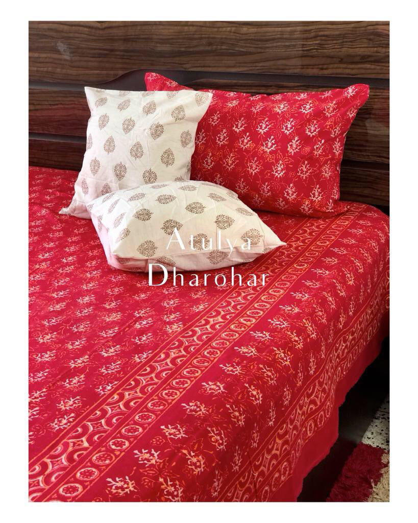 Red Butti Hand Block Printed Bedsheet