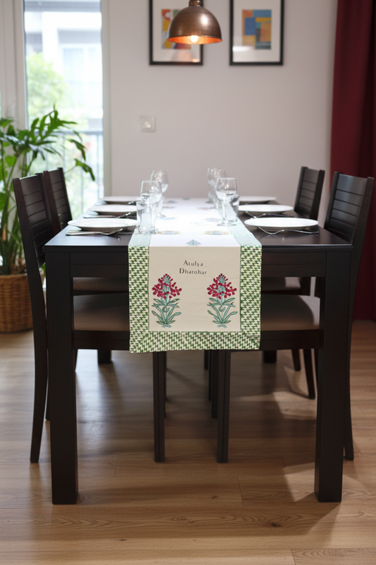 Floral Motifs Hand Block Printed Dining Table Runner