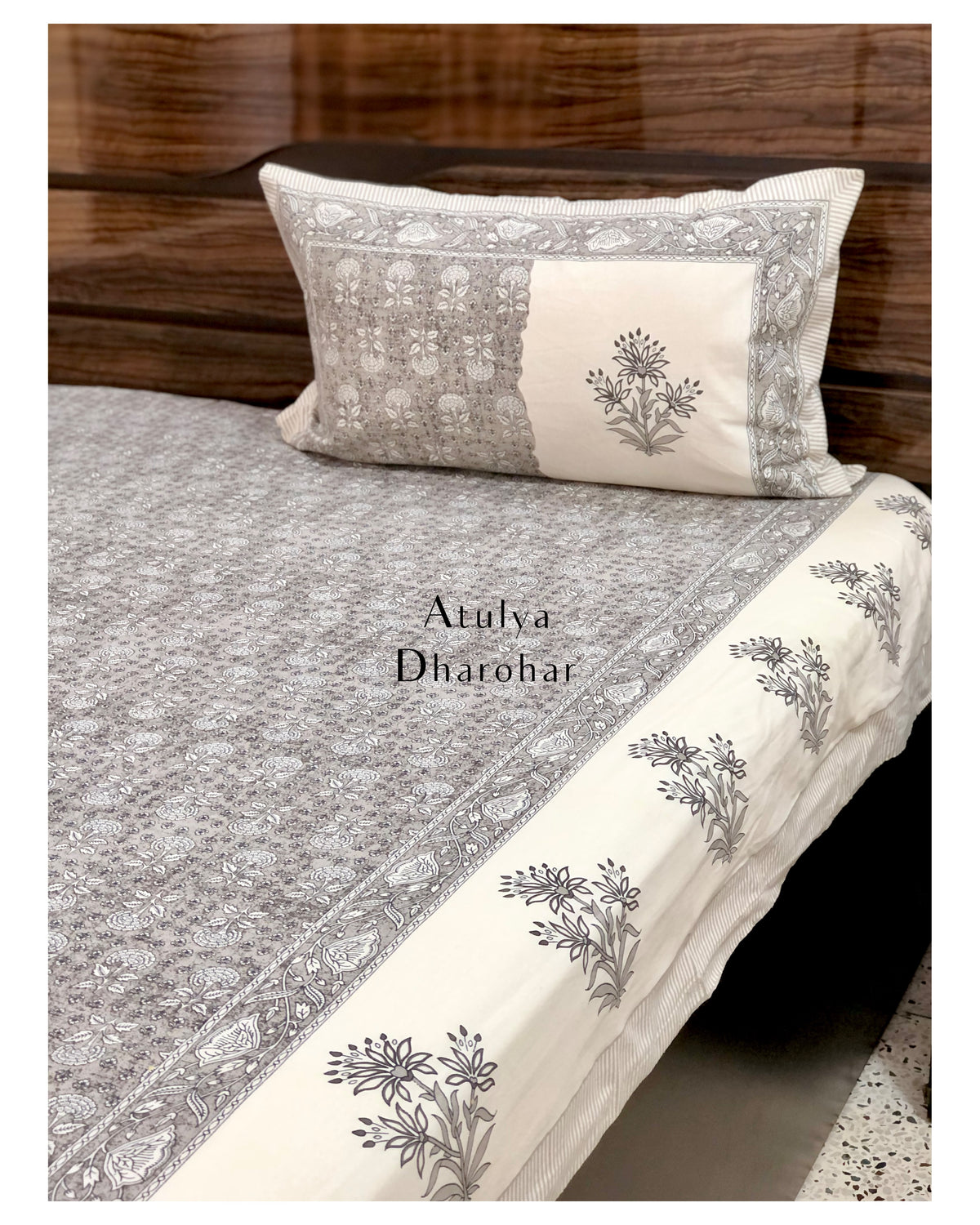 Grey Floral Bedsheet