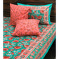 Teal and Pink Lotus Motifs Bedsheet