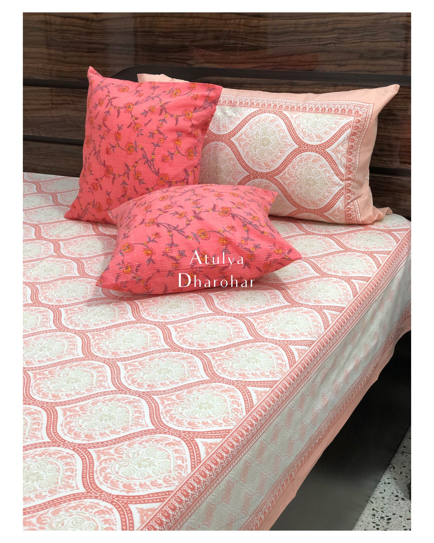 Pink Mughal Jaal Bedsheet
