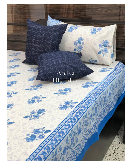 Blue Floral Motifs Bedsheet