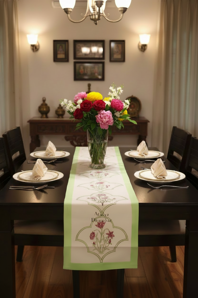 Mughal Motifs Hand Block Printed Dining Table Runner