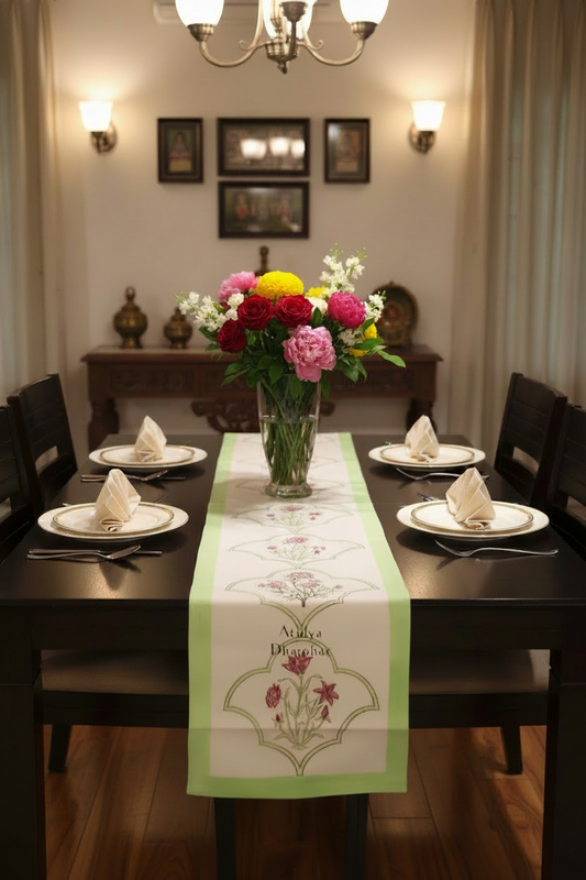 Mughal Motifs Hand Block Printed Dining Table Runner