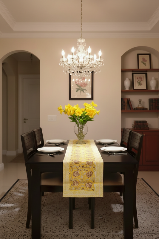 Floral Jaal Hand Block Printed Dining Table Runner