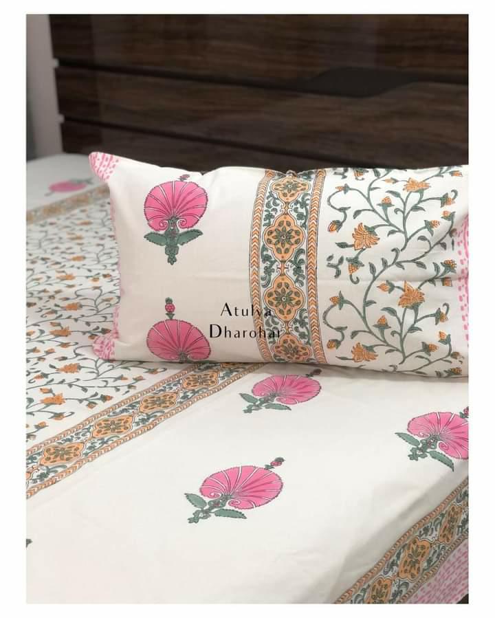 Designer Floral Jaal with Mughal Motif Hand Block Printed Bedsheet