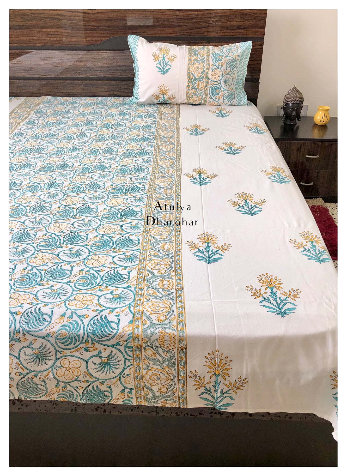 Designer Floral Jaal and Mughal Motifs Bedsheet