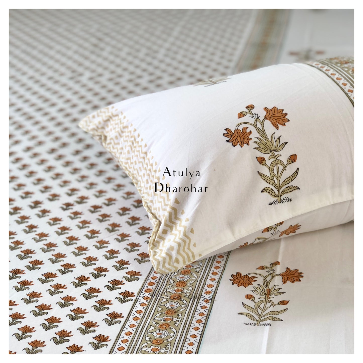 Designer Floral Jaal and Mughal Motifs Bedsheet