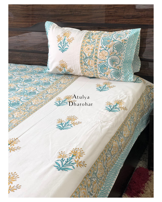 Designer Floral Jaal and Mughal Motifs Bedsheet