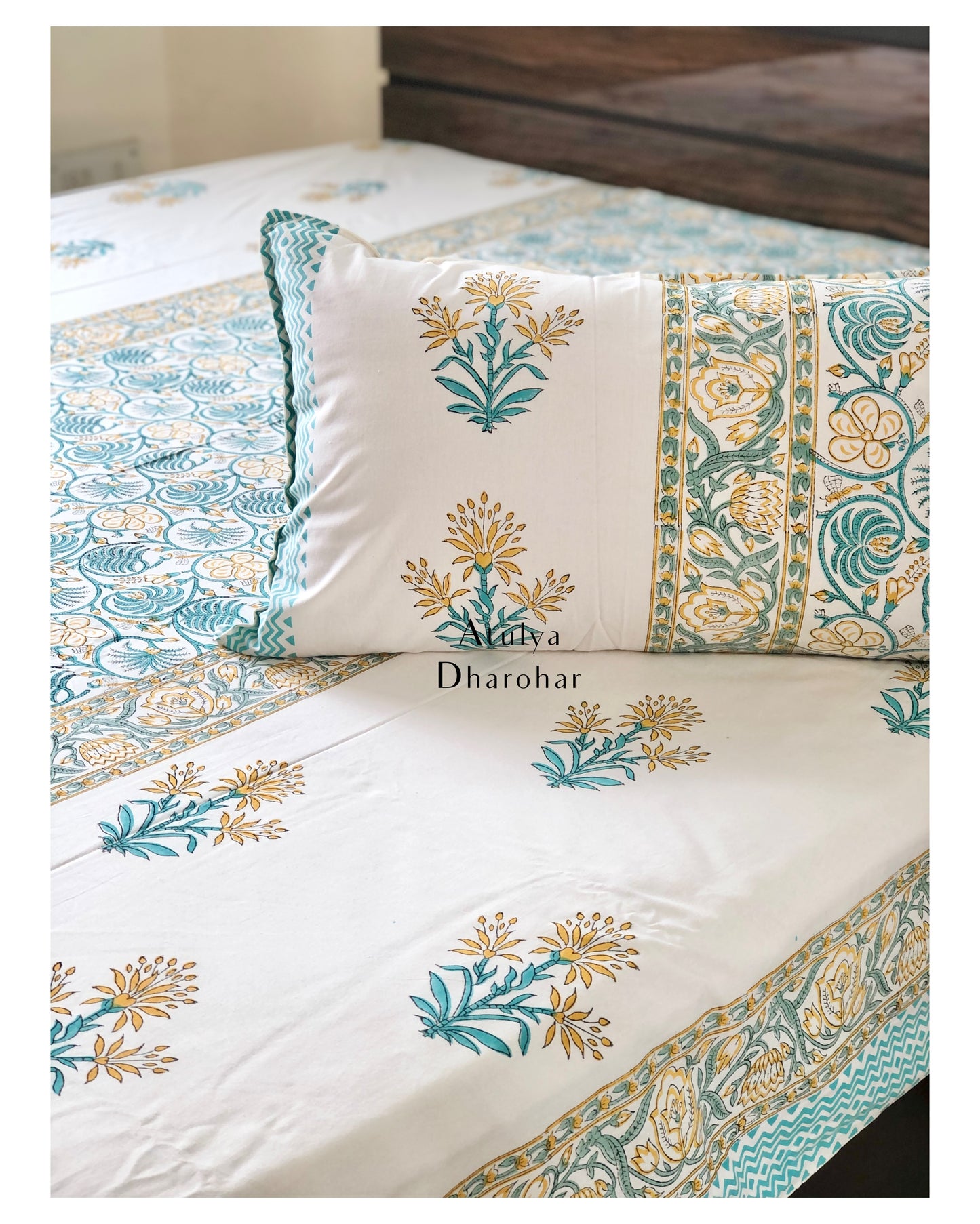 Designer Floral Jaal and Mughal Motifs Bedsheet