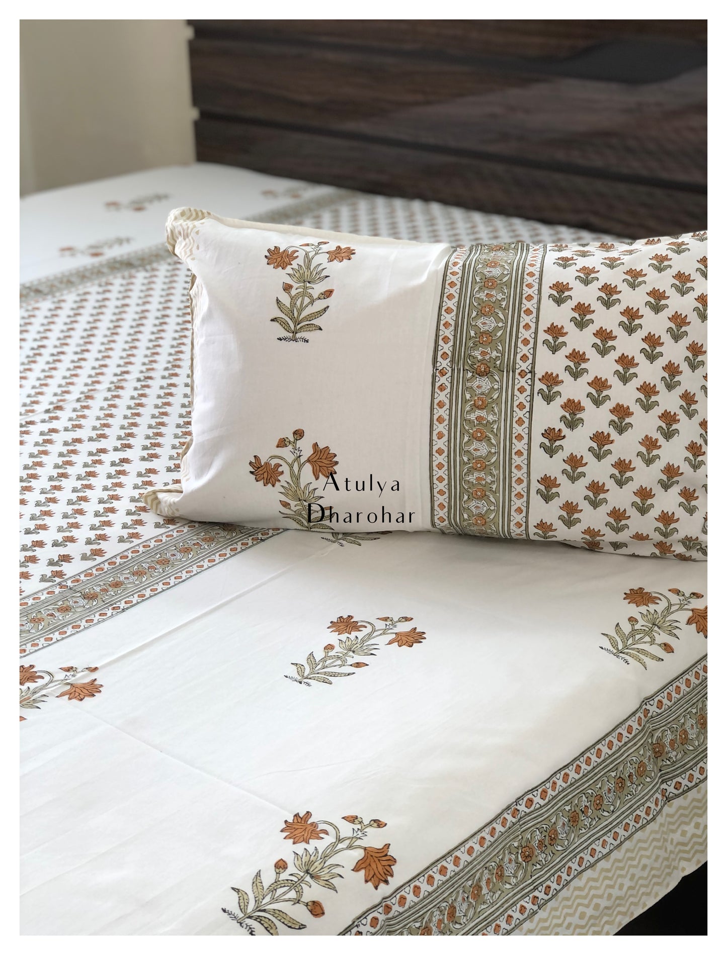 Designer Floral Jaal and Mughal Motifs Bedsheet