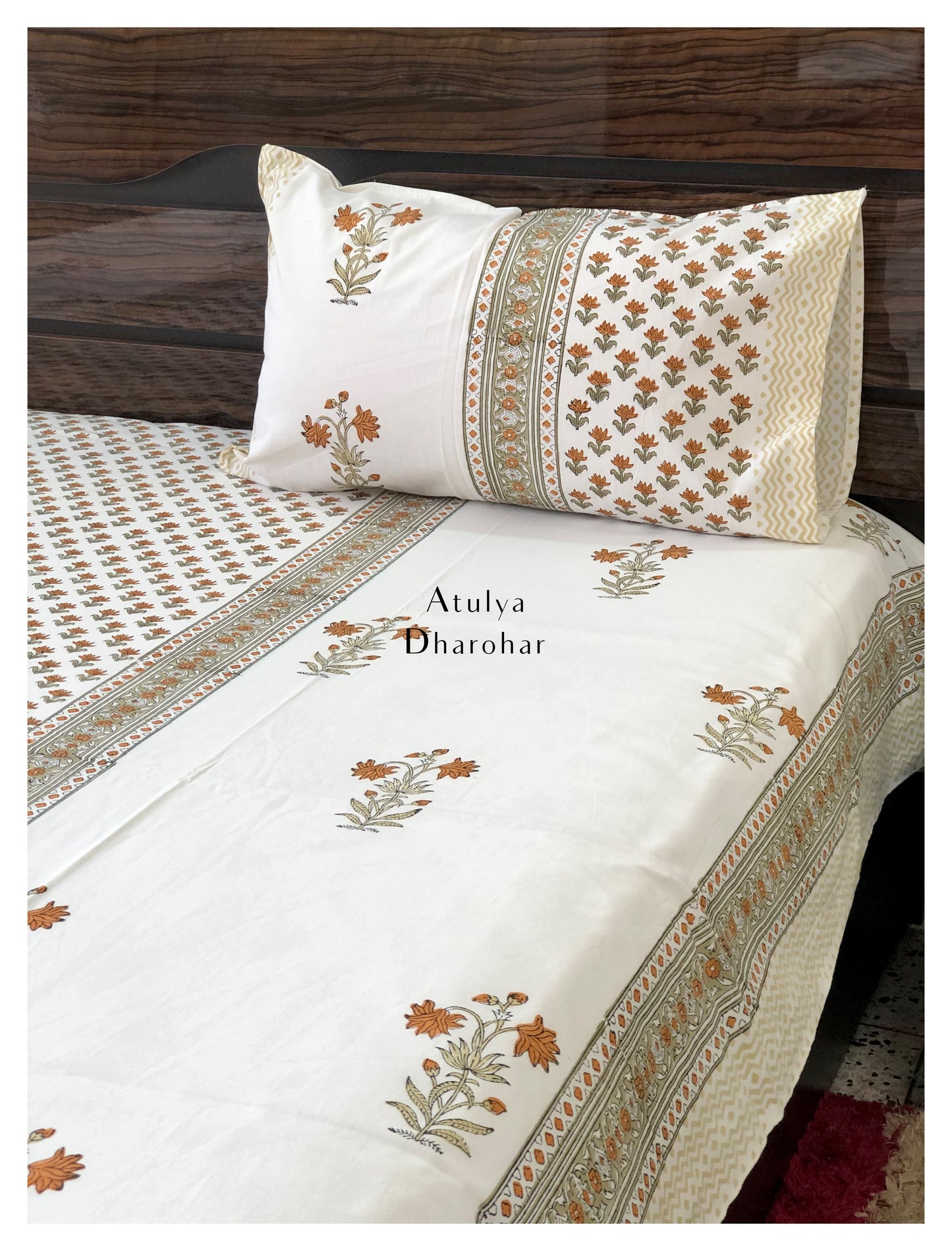 Designer Floral Jaal and Mughal Motifs Bedsheet