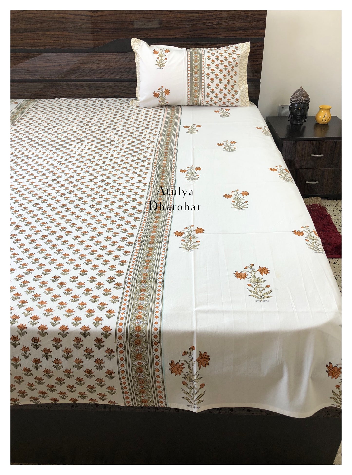 Designer Floral Jaal and Mughal Motifs Bedsheet