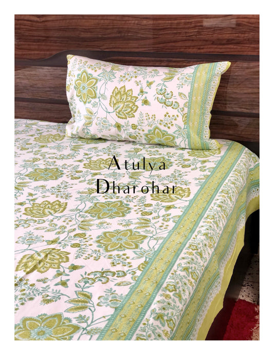 Green Floral Motifs Bedsheet