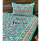 Turquoise and Pink Lotus Motifs Bedsheet