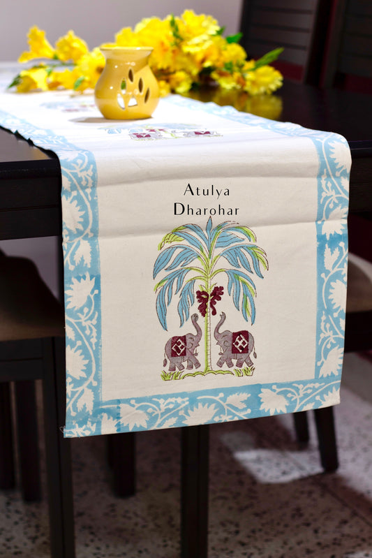 Elephant Motifs Hand Block Printed Dining Table Runner