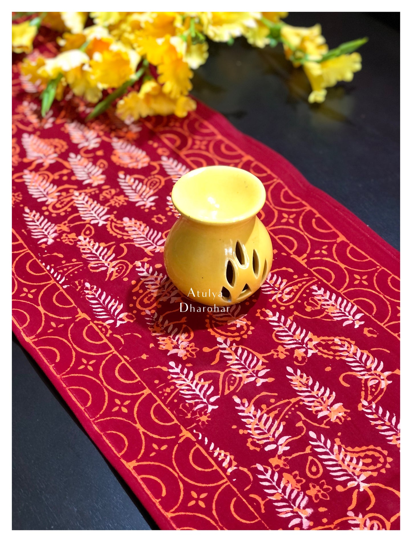 Floral Motifs Hand Block Printed Dining Table Runner