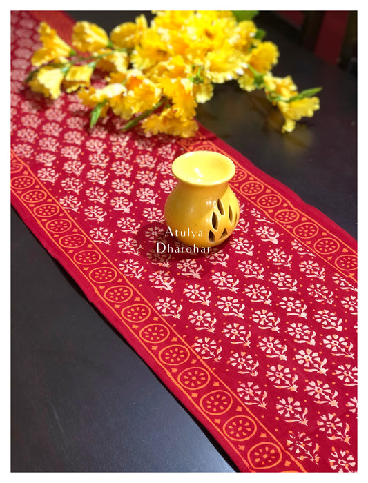 Floral Motifs Hand Block Printed Dining Table Runner