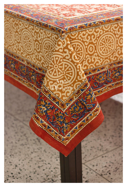 Maroon Kalamkari Hand Block Dining Table Cover