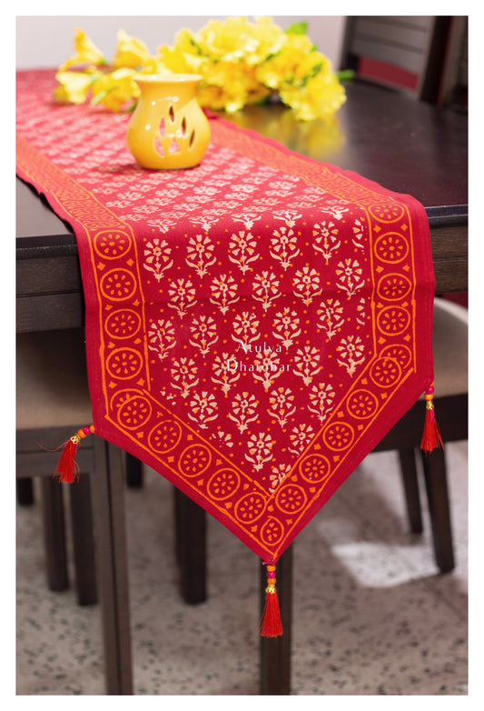 Floral Motifs Hand Block Printed Dining Table Runner