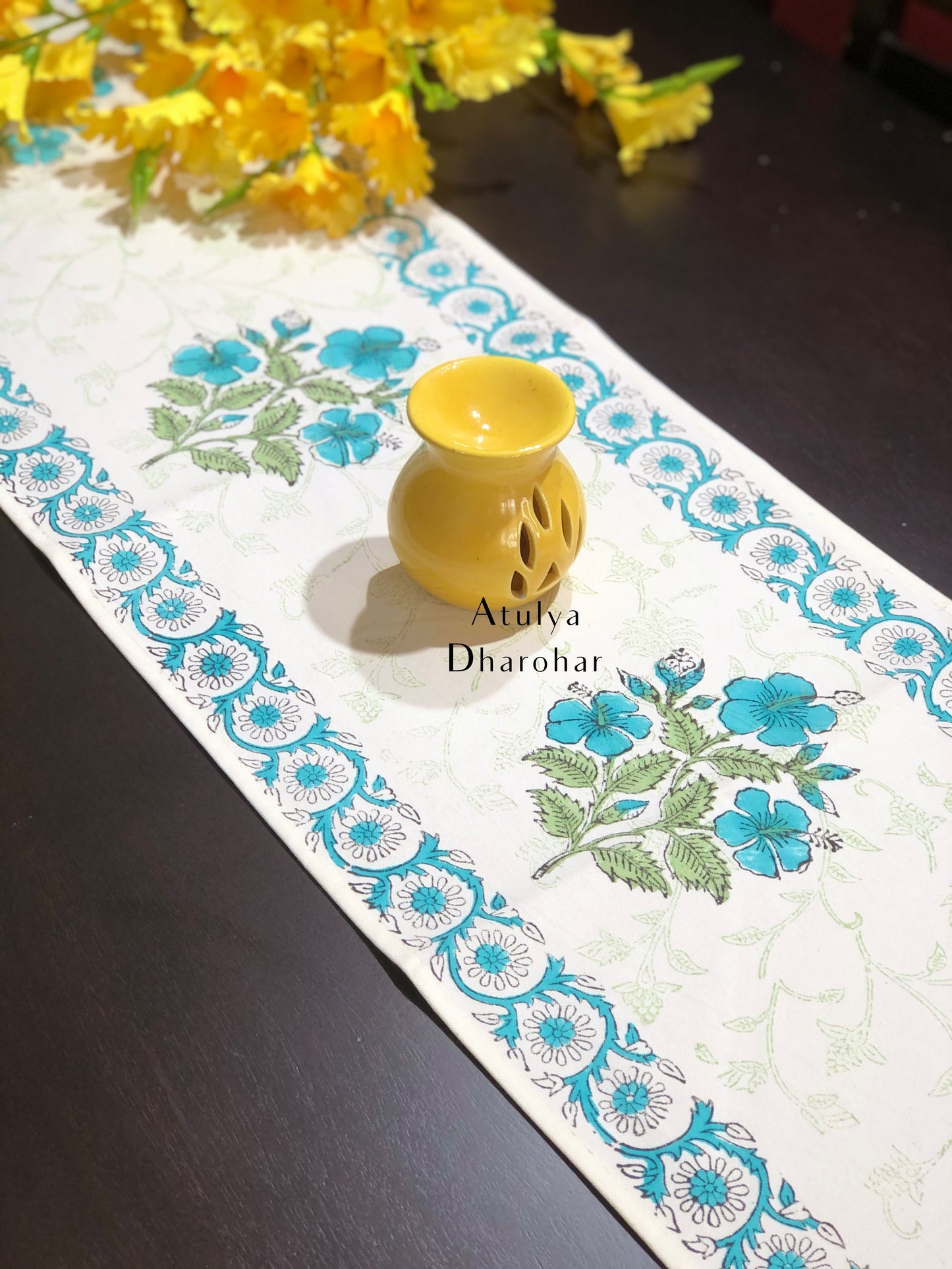 Floral Motifs Hand Block Printed Dining Table Runner