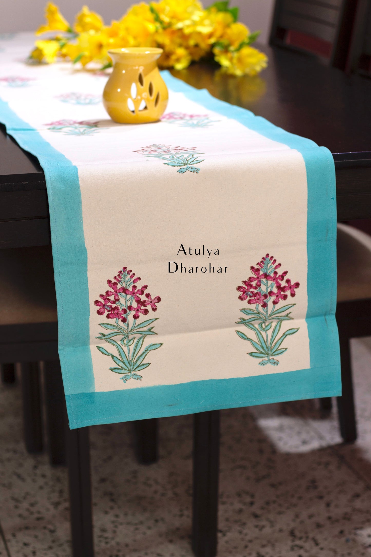 Floral Motifs Hand Block Printed Dining Table Runner