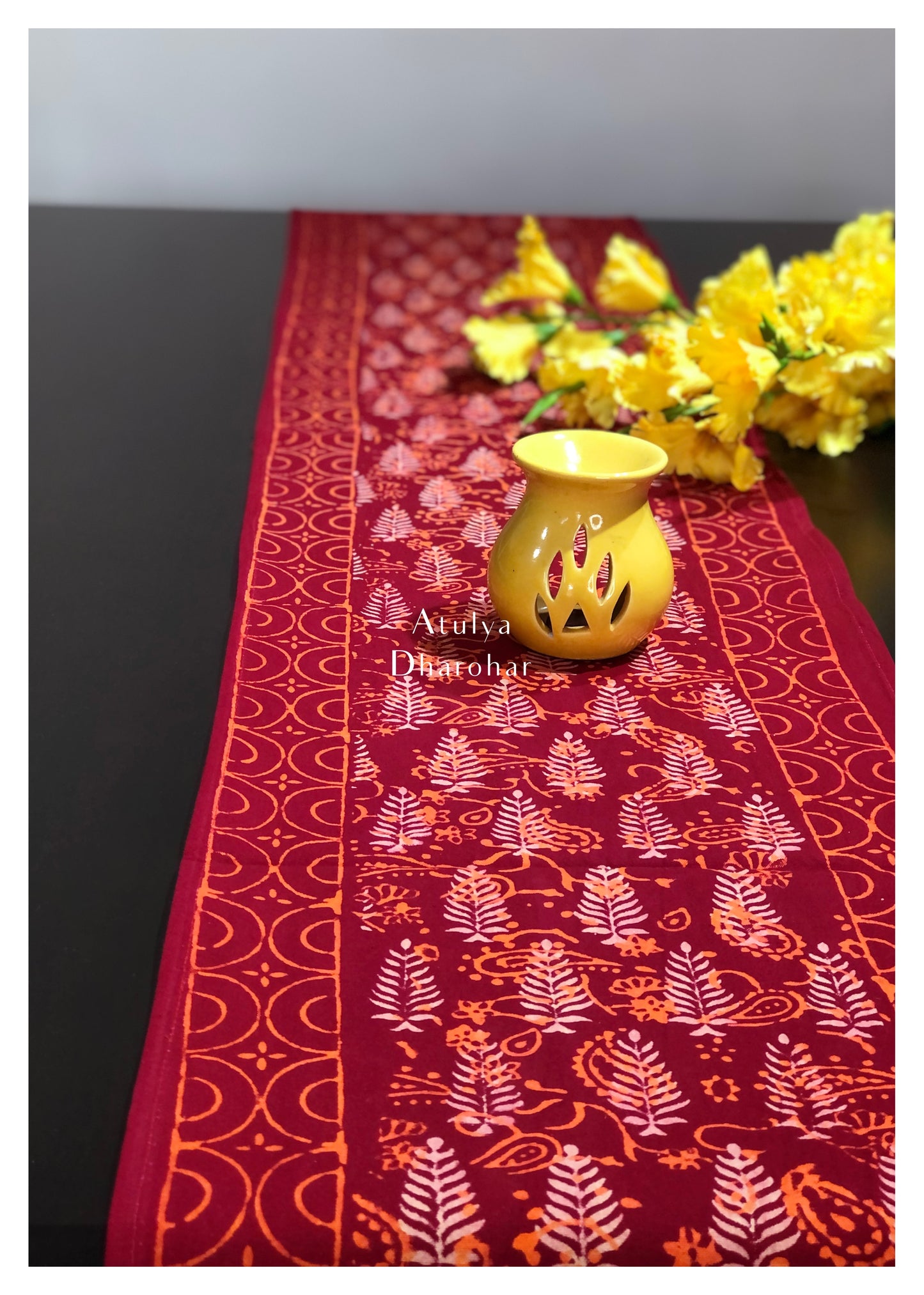 Floral Motifs Hand Block Printed Dining Table Runner