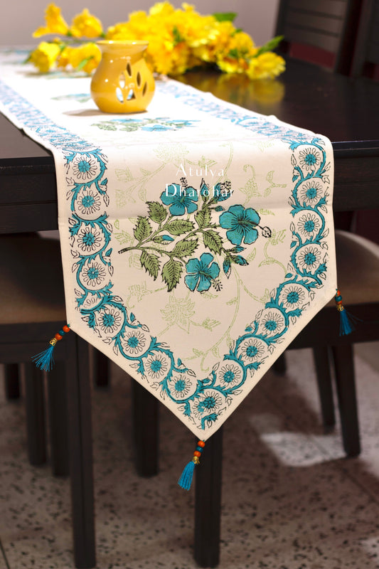 Floral Motifs Hand Block Printed Dining Table Runner