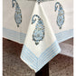 Blue and Grey Floral Jaal Hand Block Printed Dining Table Cover