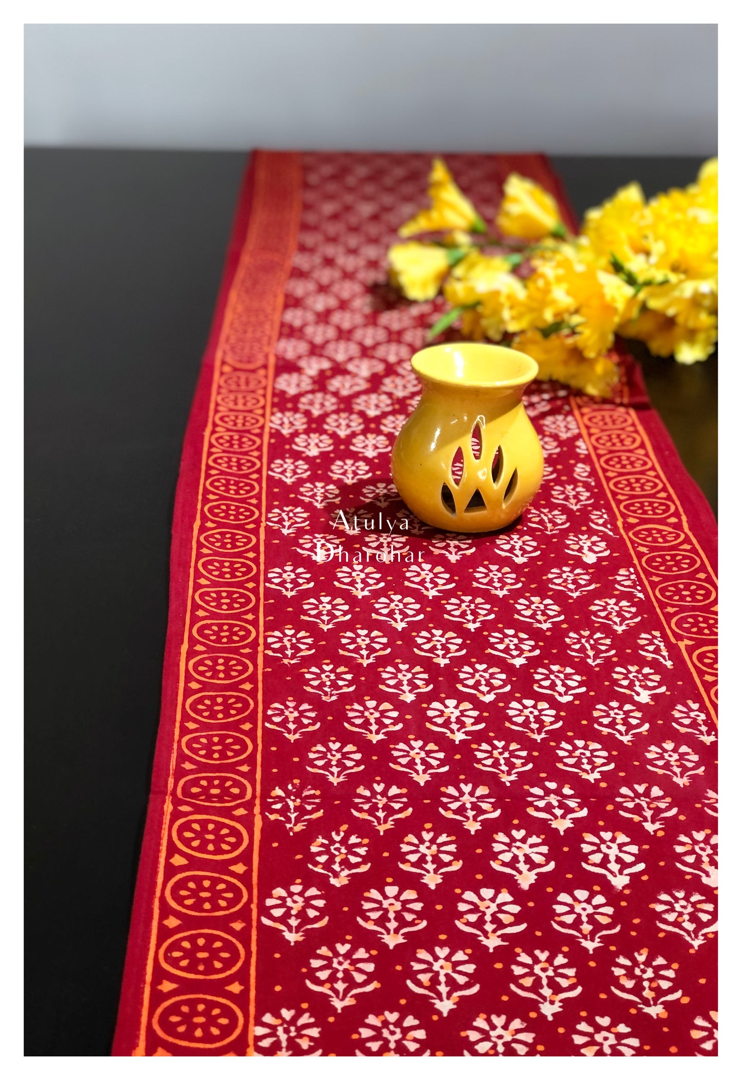 Floral Motifs Hand Block Printed Dining Table Runner