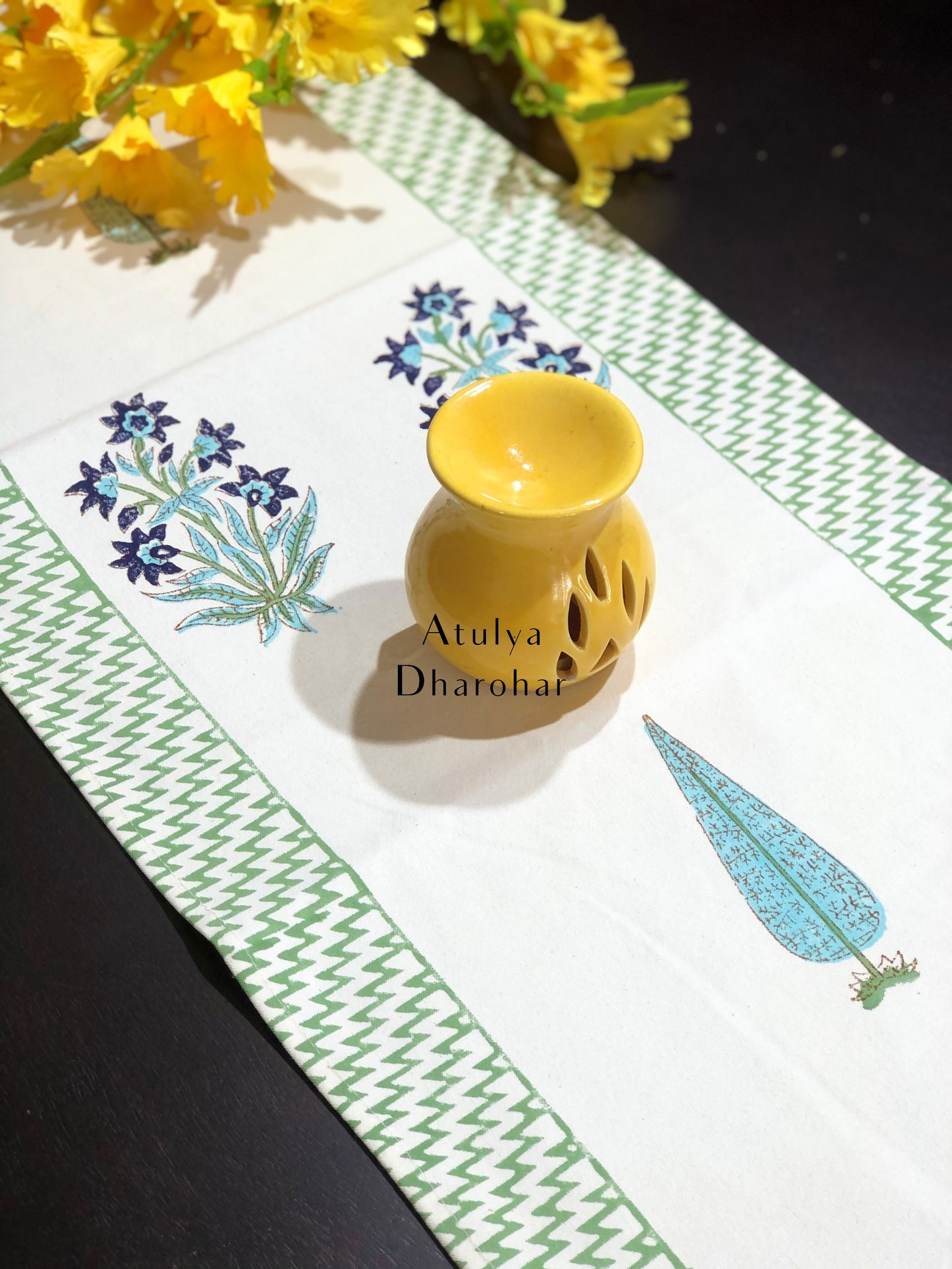 Floral Motifs Hand Block Printed Dining Table Runner