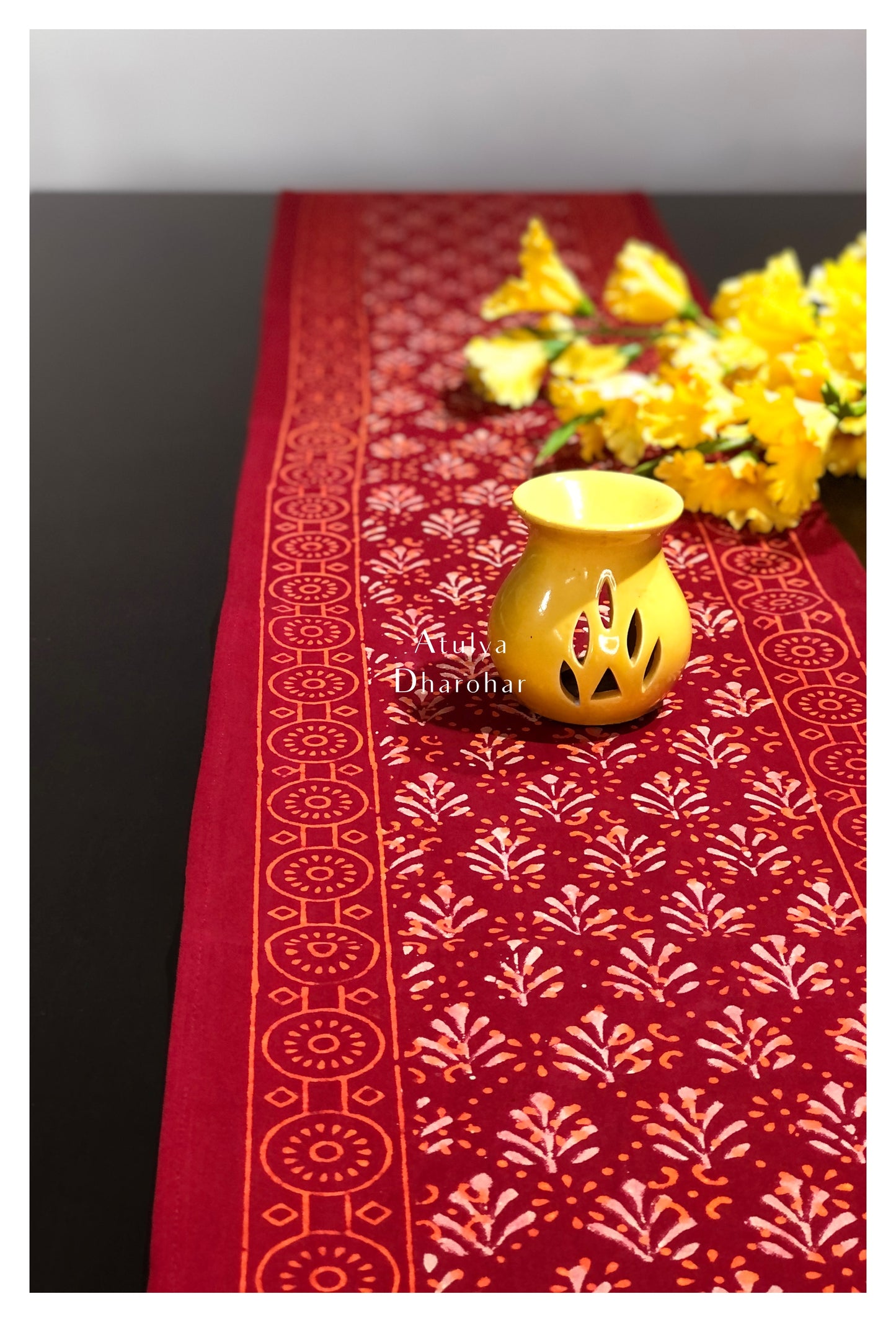 Floral Motifs Hand Block Printed Dining Table Runner