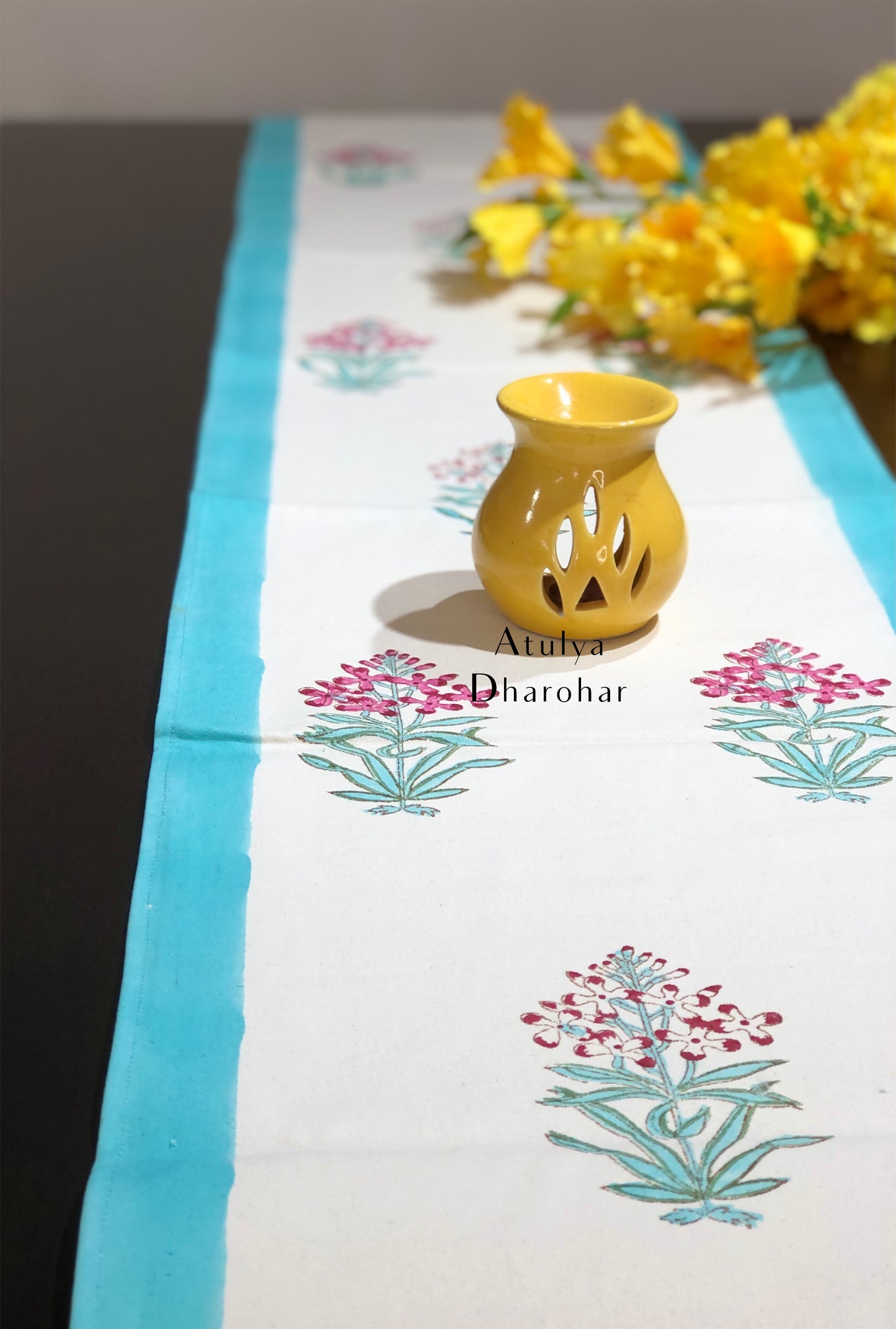 Floral Motifs Hand Block Printed Dining Table Runner