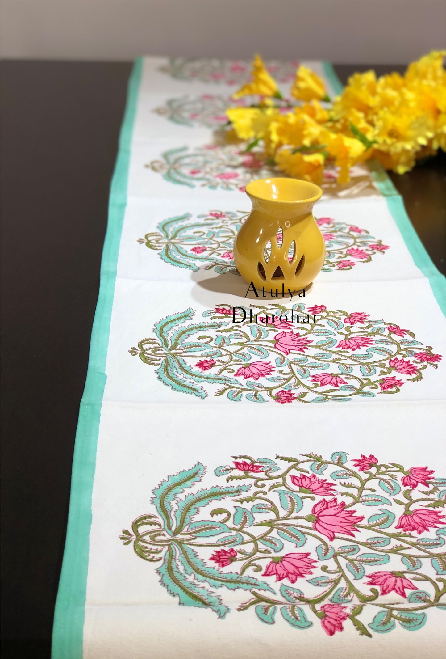 Floral Motifs Hand Block Printed Dining Table Runner