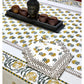 Yellow Floral Motifs Hand Block Printed Dining Table Cover