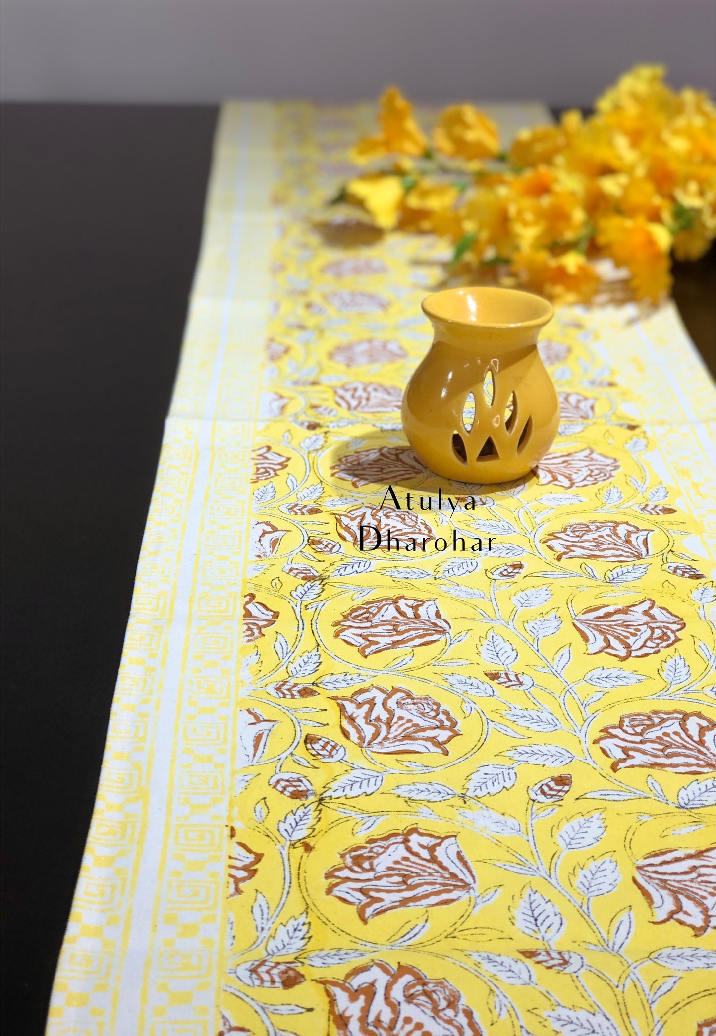 Floral Jaal Hand Block Printed Dining Table Runner