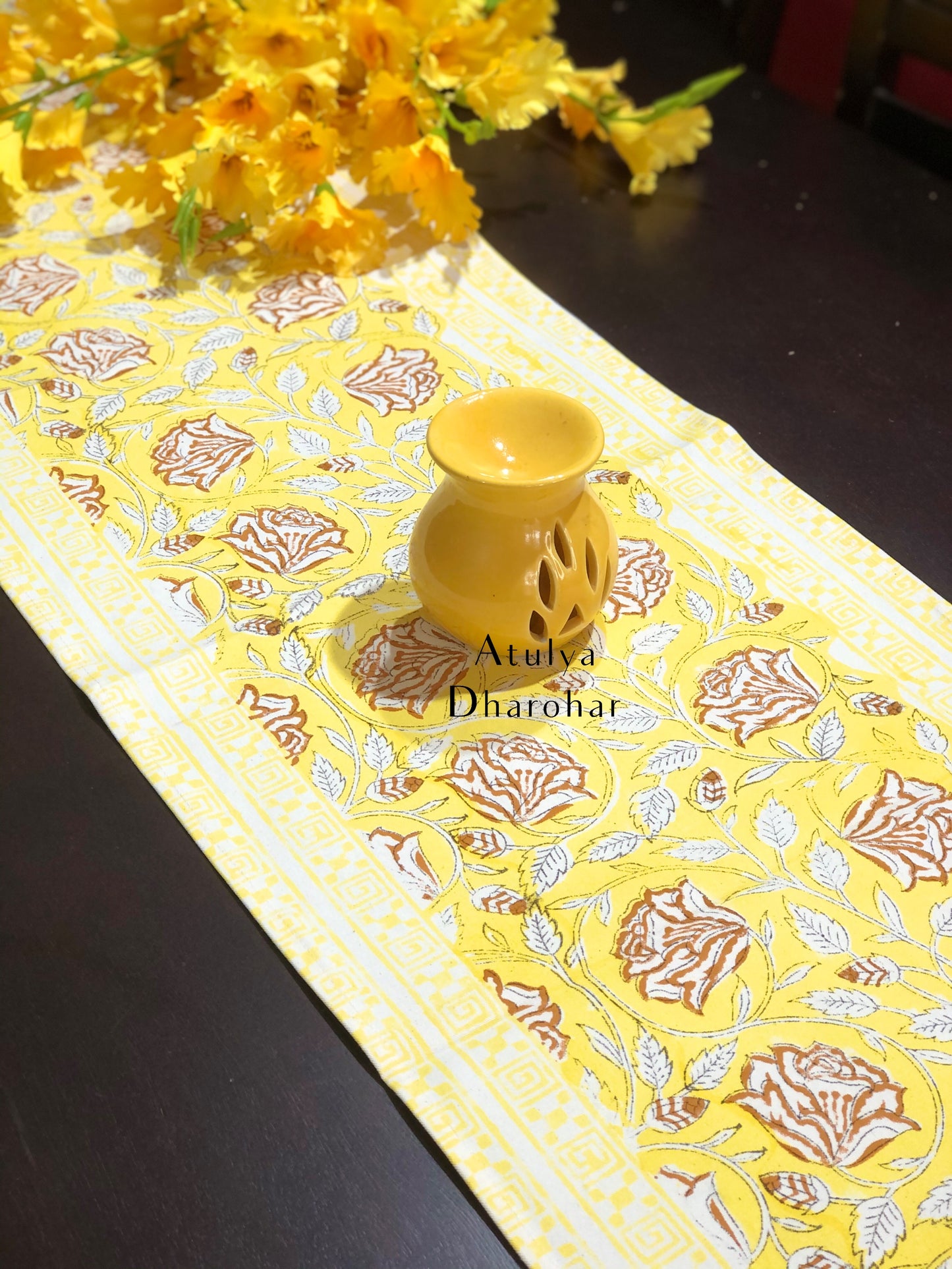 Floral Jaal Hand Block Printed Dining Table Runner