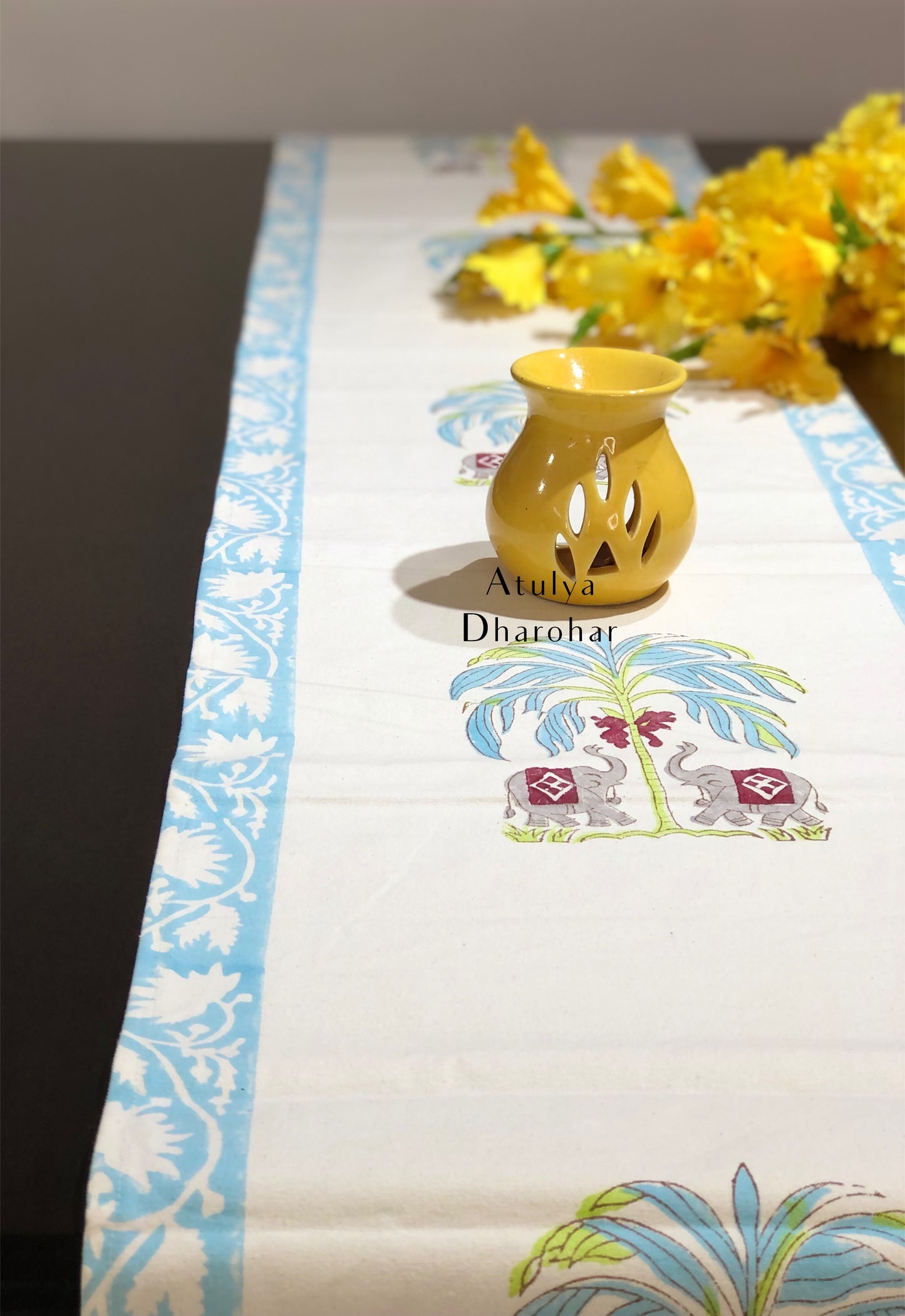 Elephant Motifs Hand Block Printed Dining Table Runner