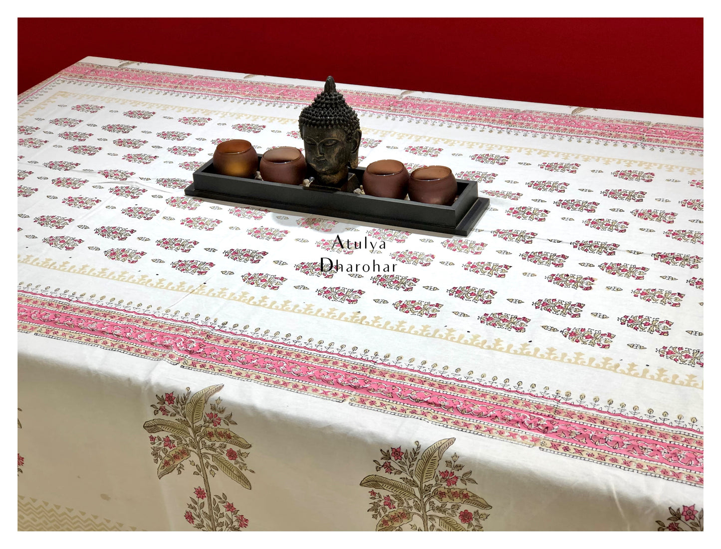 Mughal Motifs Hand Block Printed Dining Table Cover