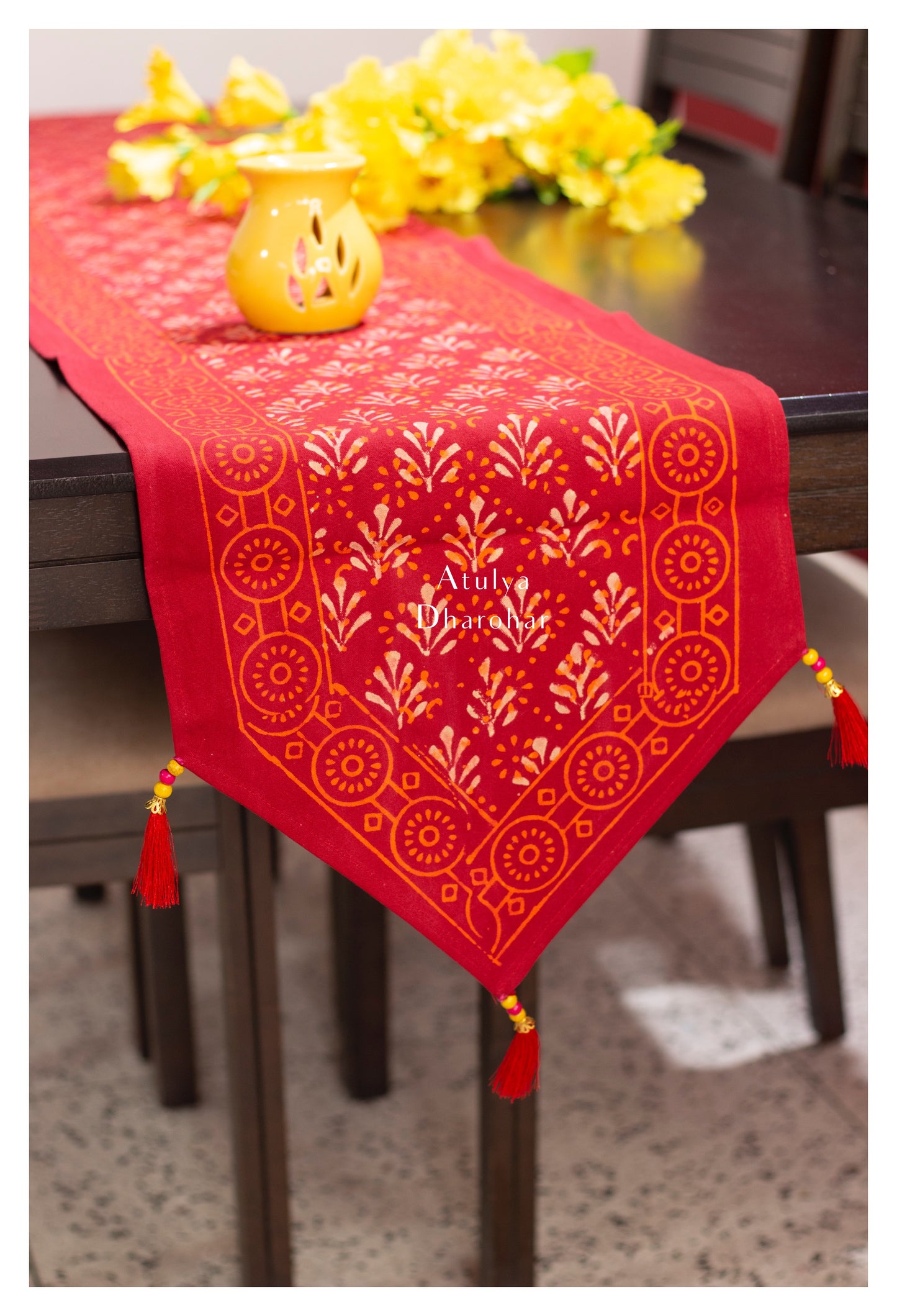 Floral Motifs Hand Block Printed Dining Table Runner