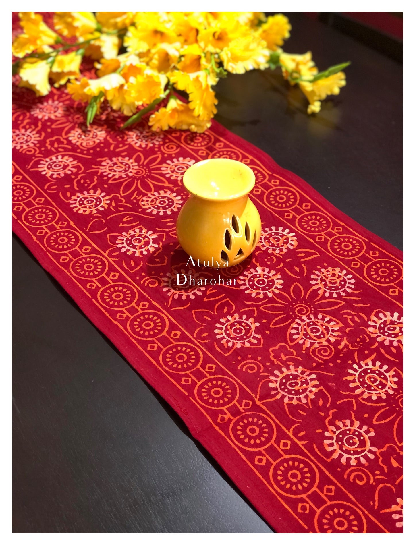 Floral Motifs Hand Block Printed Dining Table Runner