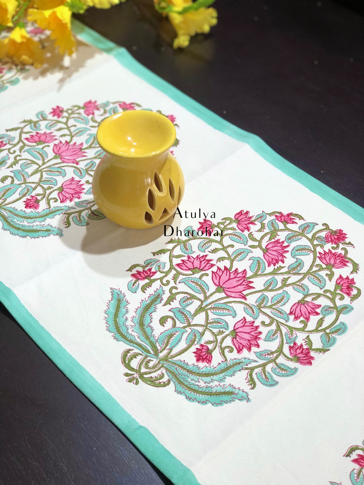 Floral Motifs Hand Block Printed Dining Table Runner