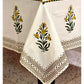 Yellow Floral Motifs Hand Block Printed Dining Table Cover