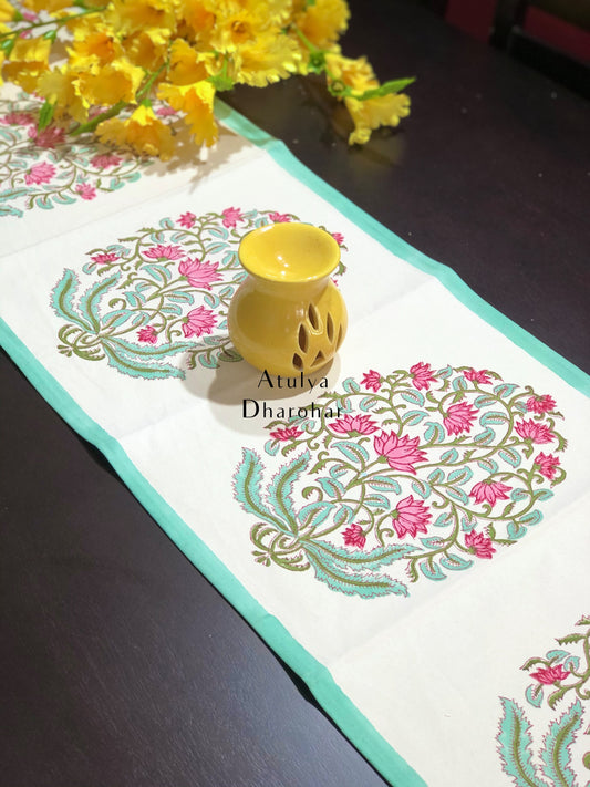 Floral Motifs Hand Block Printed Dining Table Runner