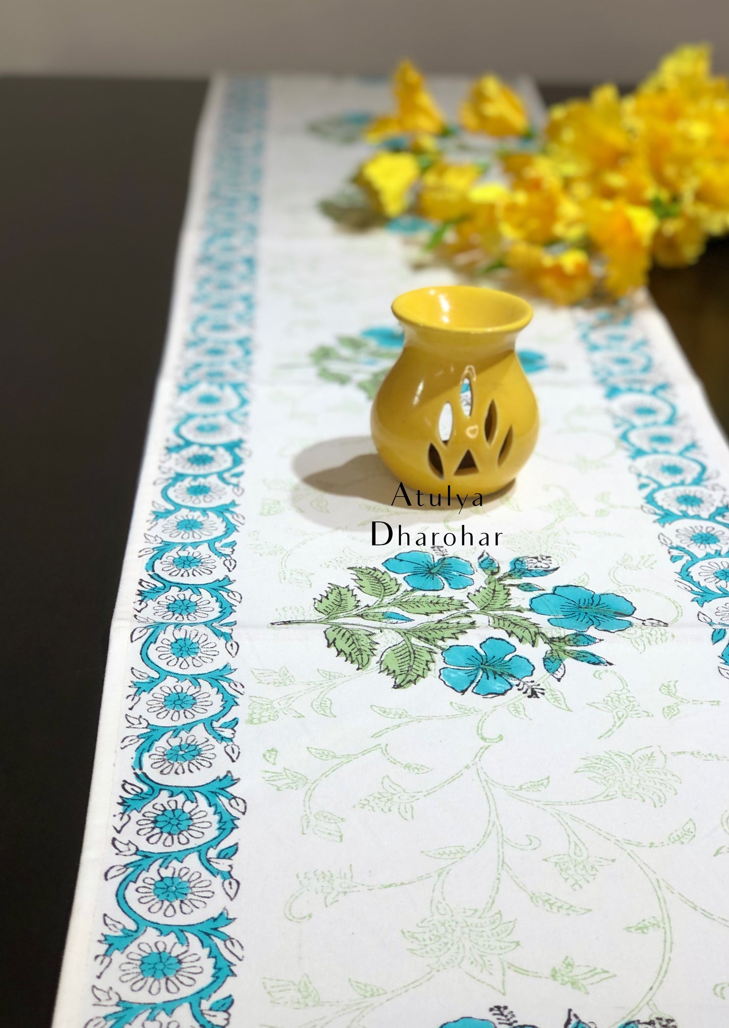 Floral Motifs Hand Block Printed Dining Table Runner