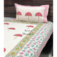 Pink Umbrella Motifs Hand Block Printed Bedsheet