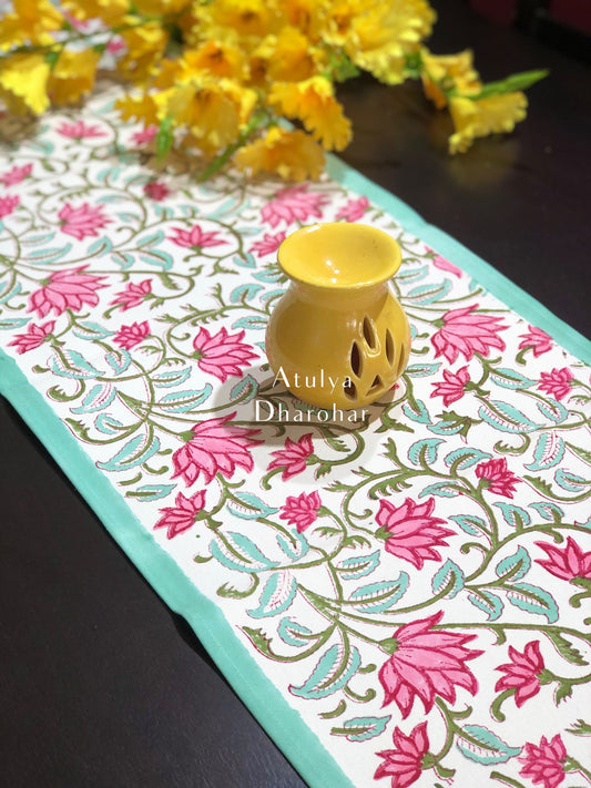 Floral Jaal Hand Block Printed Dining Table Runner