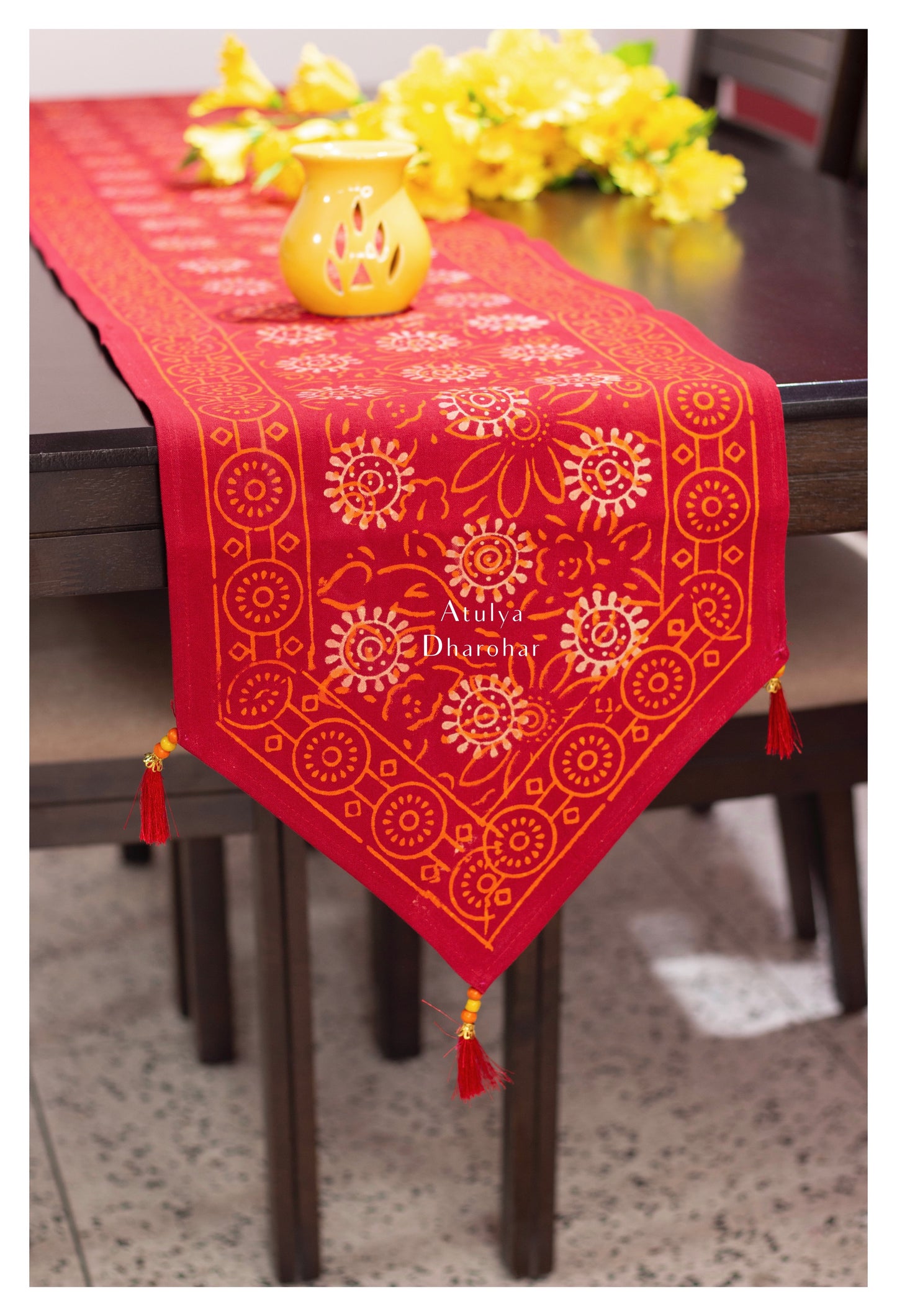 Floral Motifs Hand Block Printed Dining Table Runner