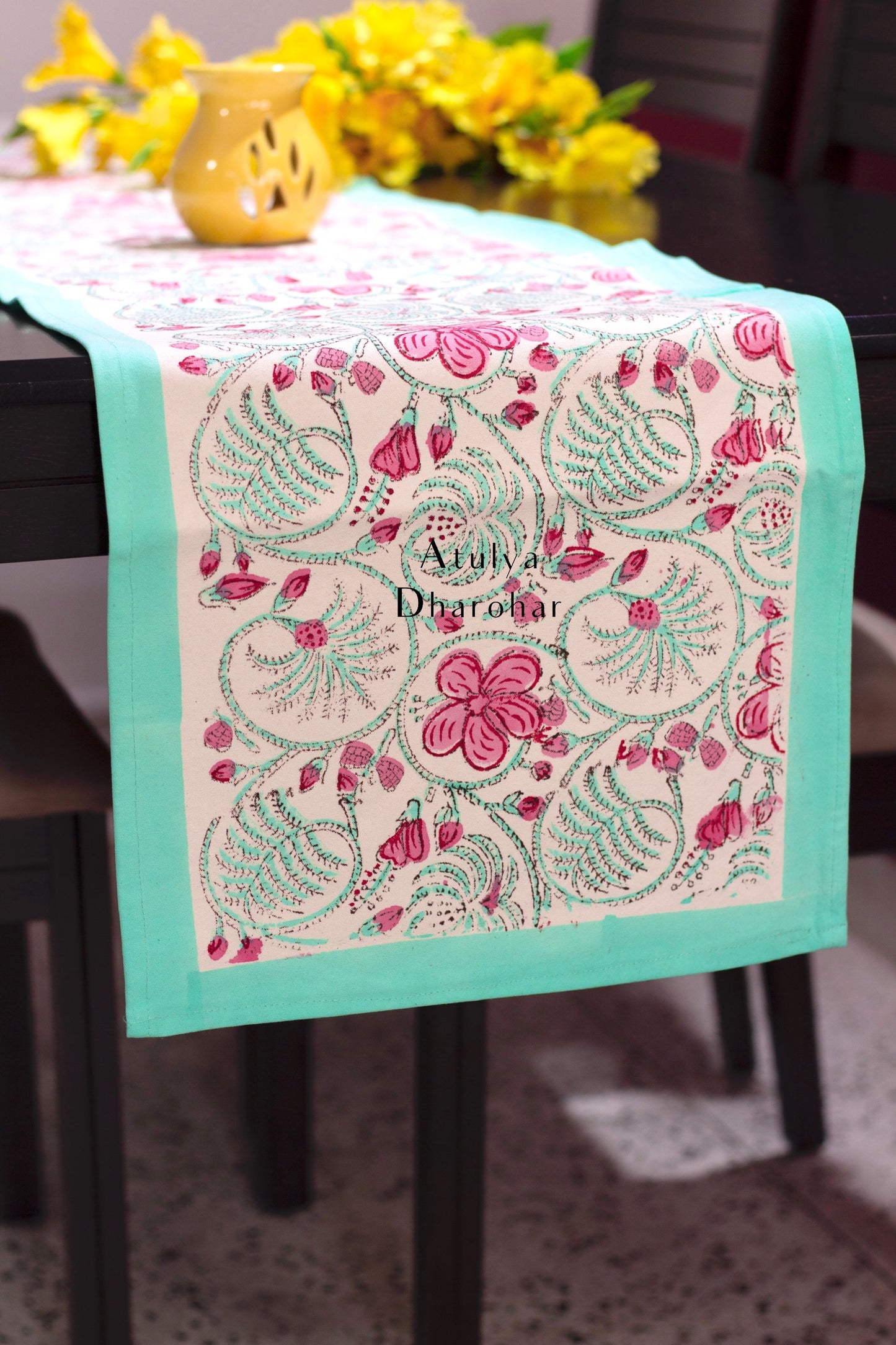 Floral Jaal Hand Block Printed Dining Table Runner