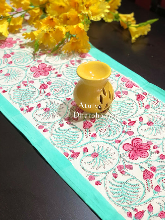 Floral Jaal Hand Block Printed Dining Table Runner